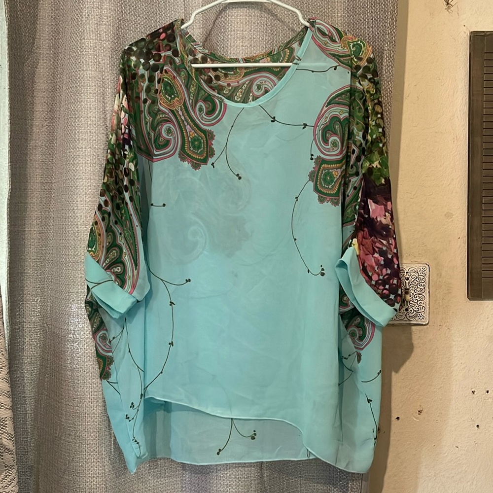 Mint sheer paisley blouse